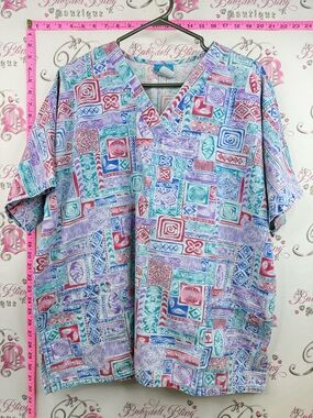 Scrub hq scrub top tiki vintage shells  V-Neck Patterned pockets Multicolor